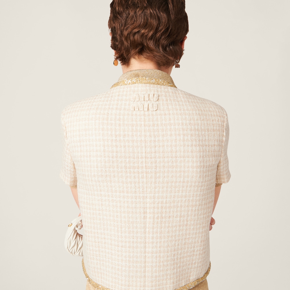 Single-breasted check lamé jacket