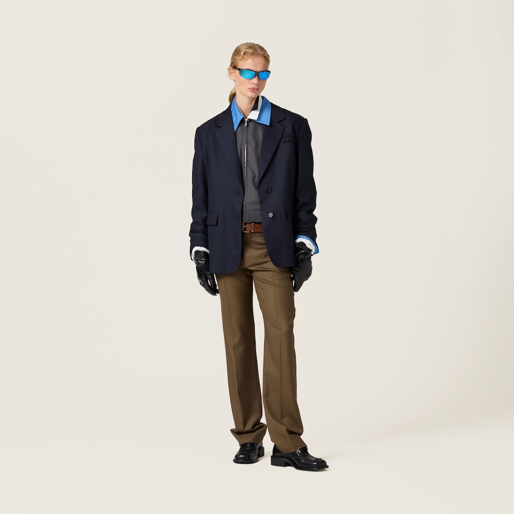 Gabardine blouson jacket with poplin collar