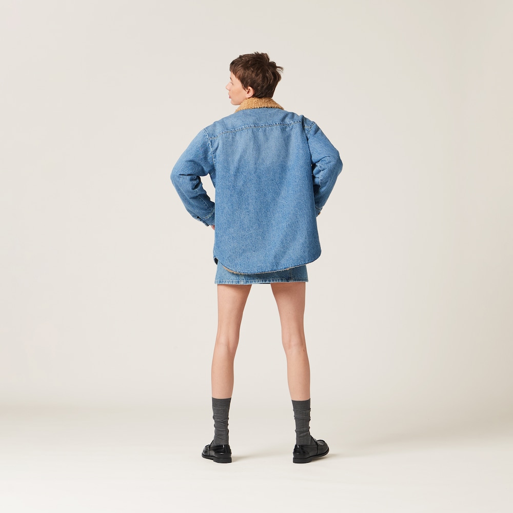 Embroidered denim blouson jacket