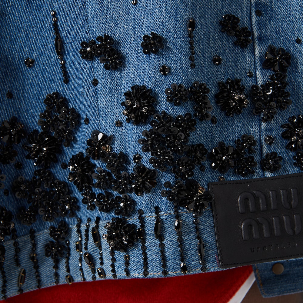 Embellished denim trucker jacket
