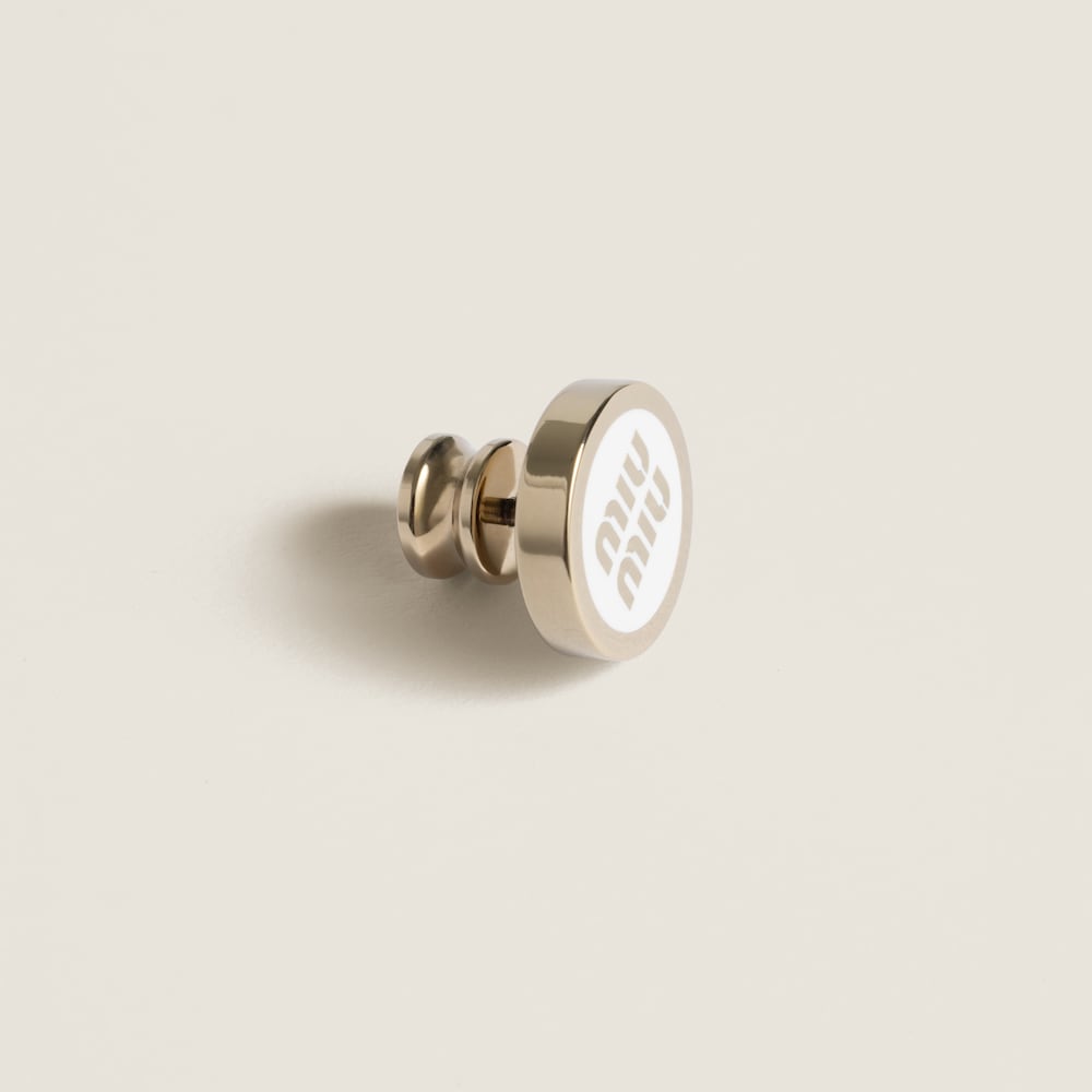 Enameled metal logo brooch