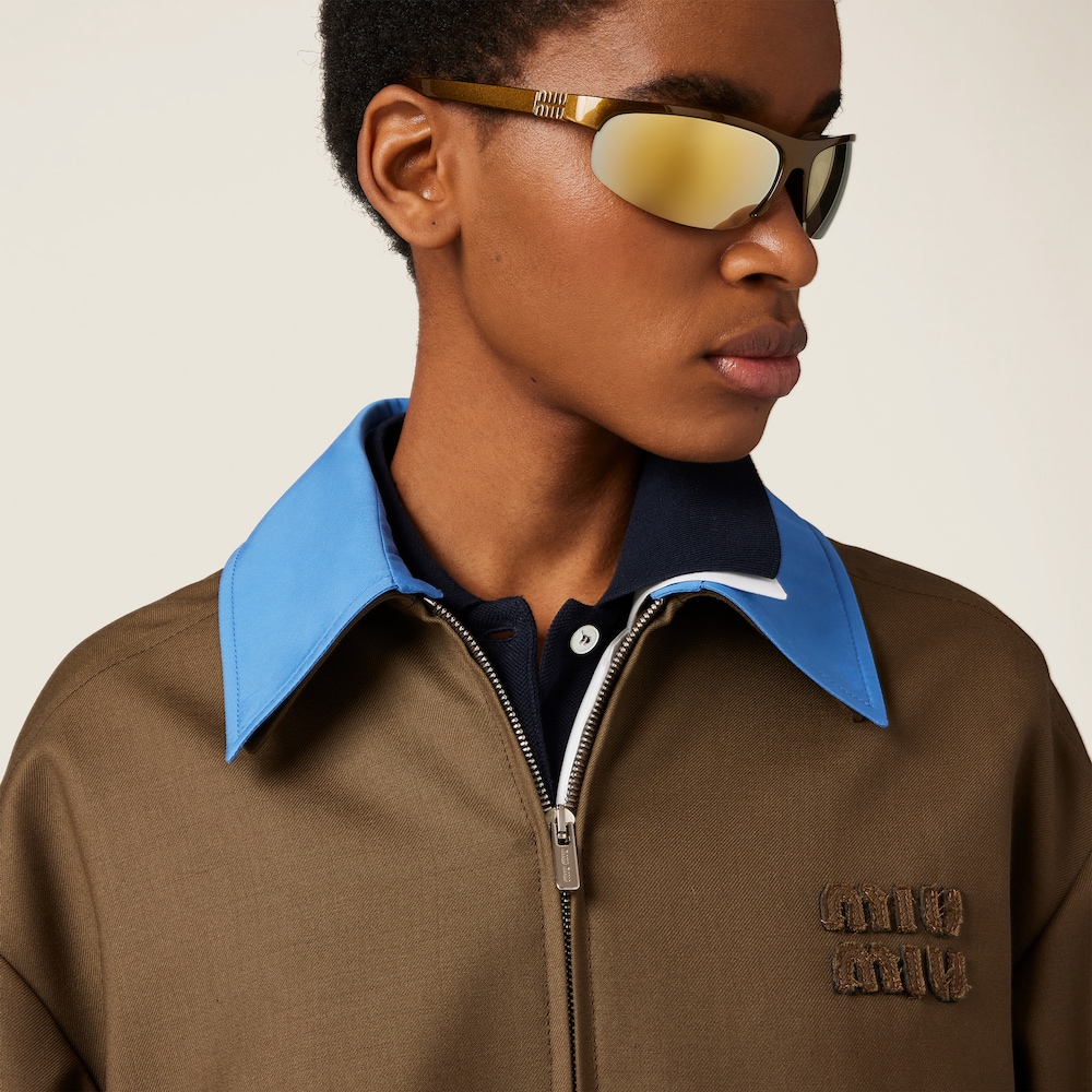 Gabardine blouson jacket with poplin collar