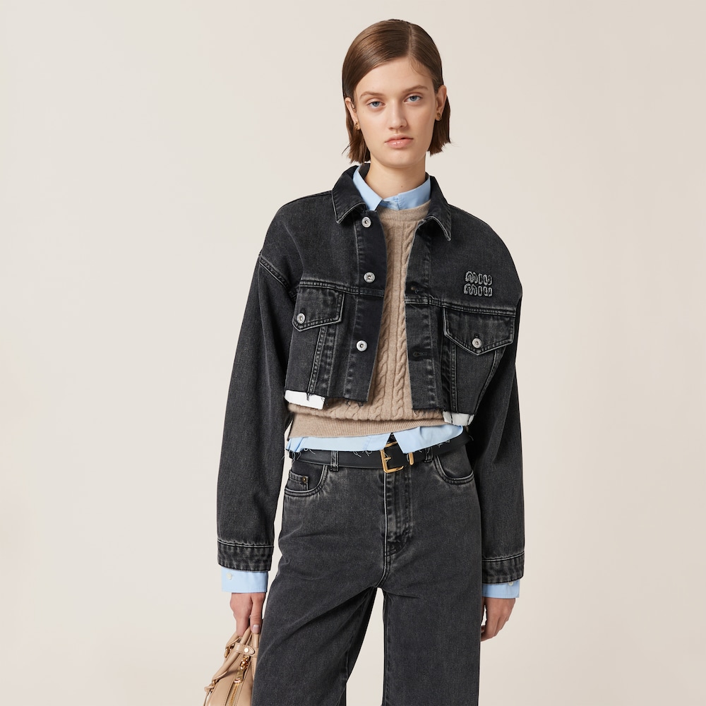 Black denim blouson jacket