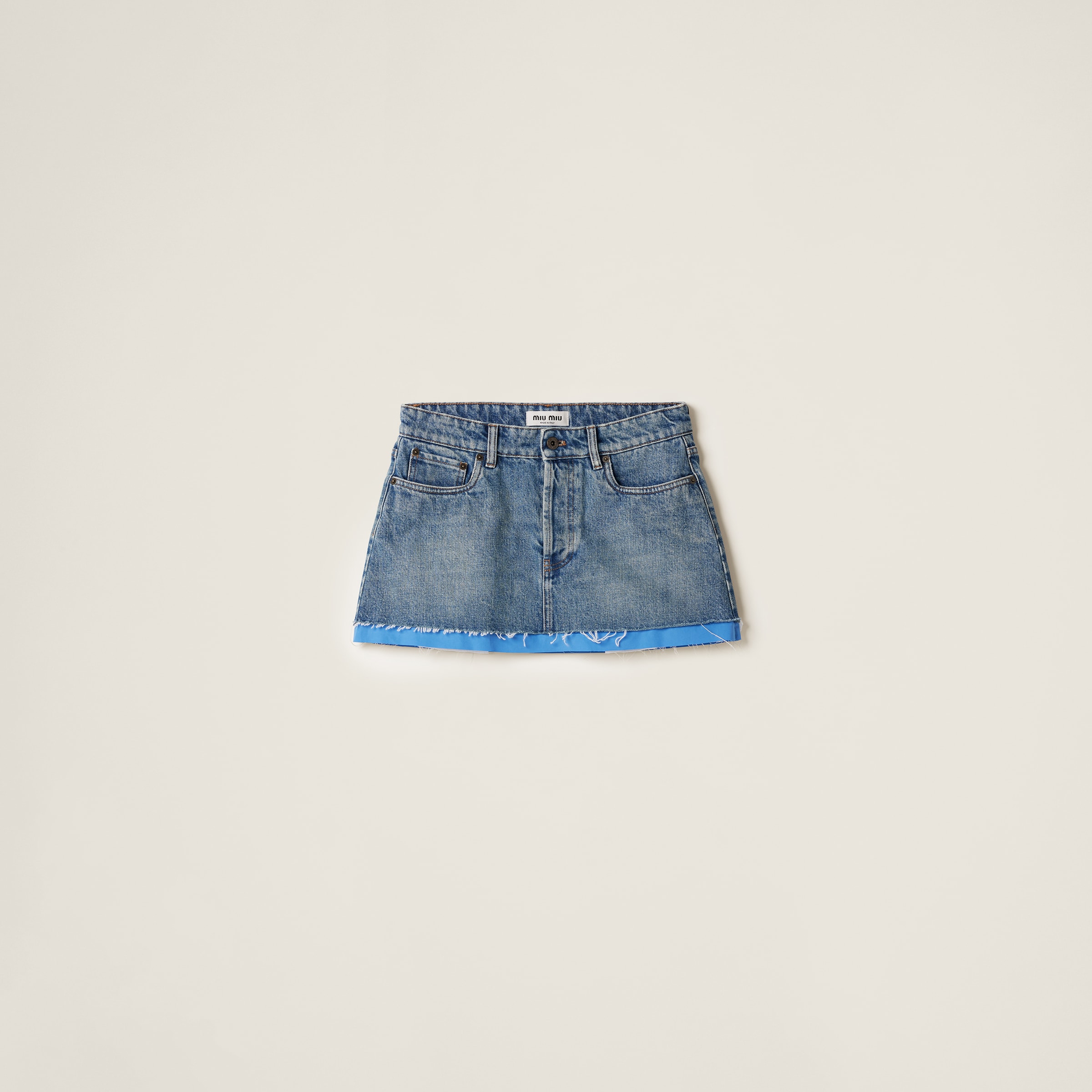 Denim and poplin miniskirt