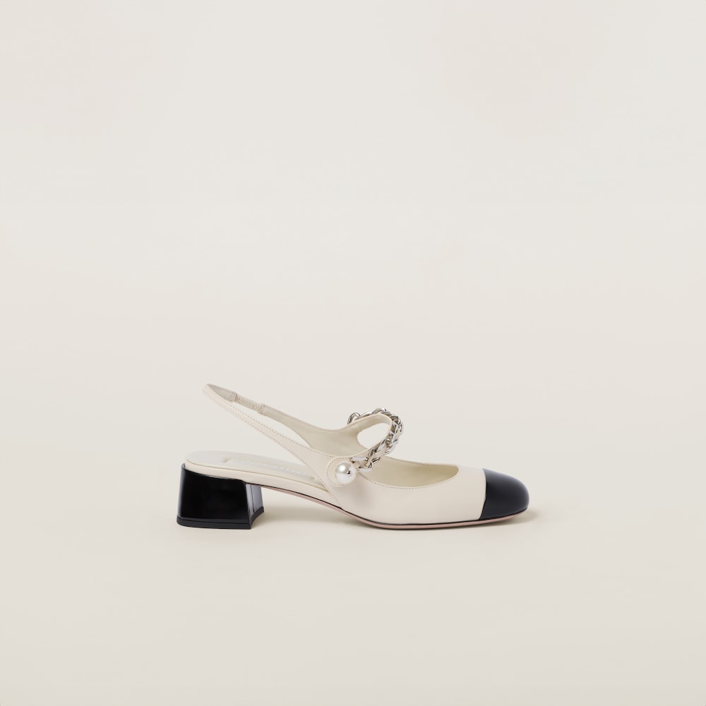 Leather and patent leather slingback pumps