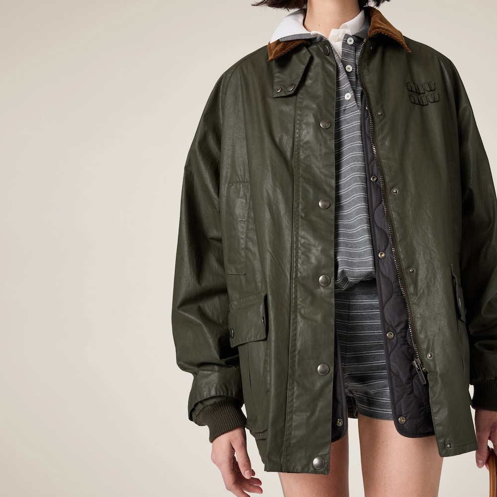 Resin-finish poplin caban jacket