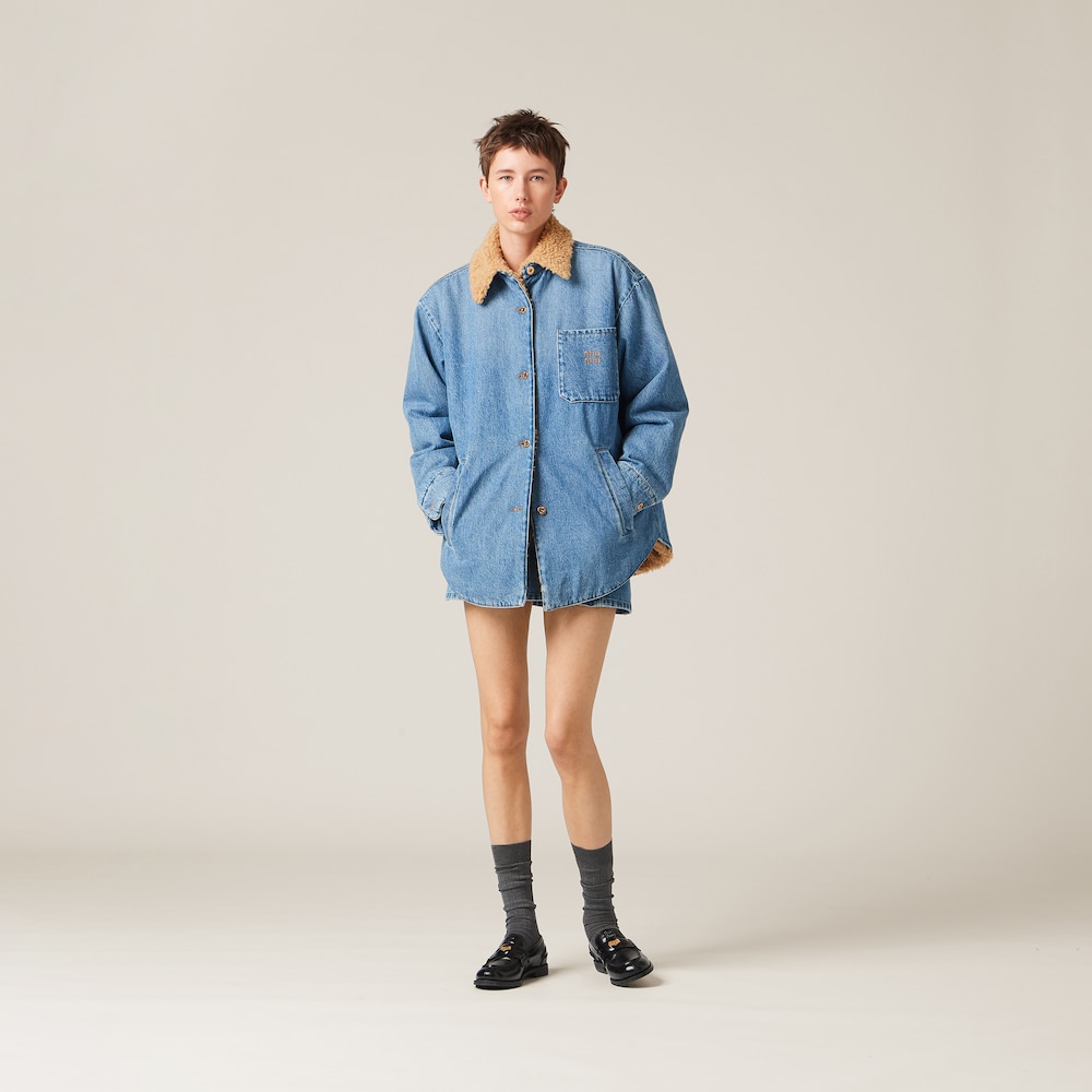 Embroidered denim blouson jacket