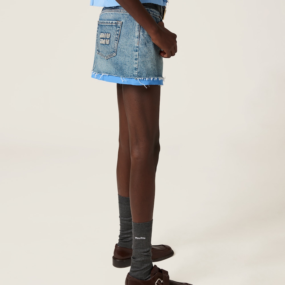 Denim and poplin miniskirt