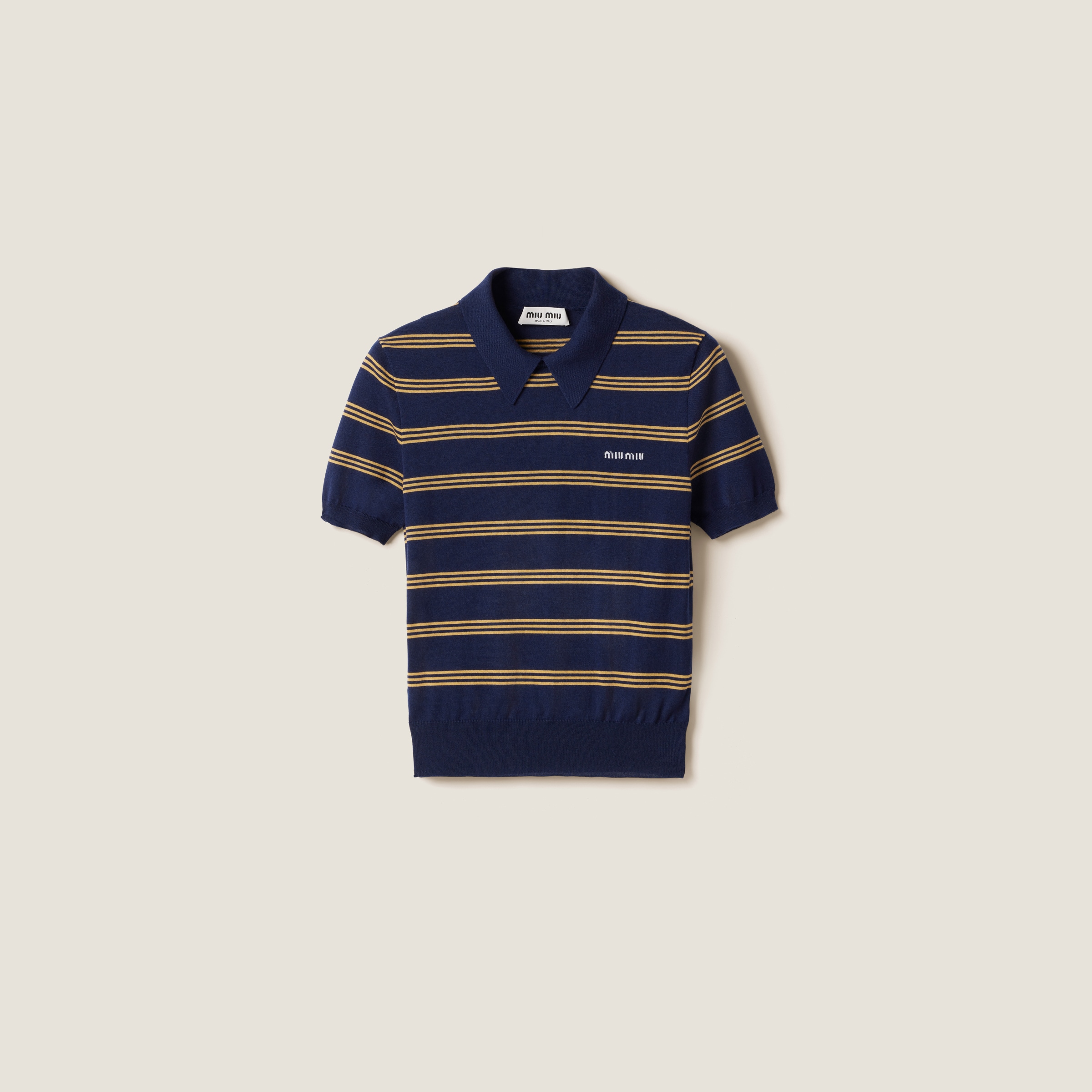 Striped cashmere and silk polo sweater