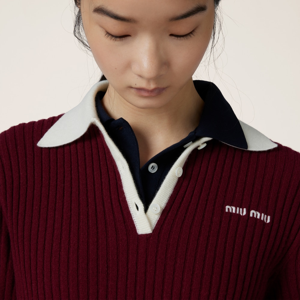 Ribbed cashmere polo shirt