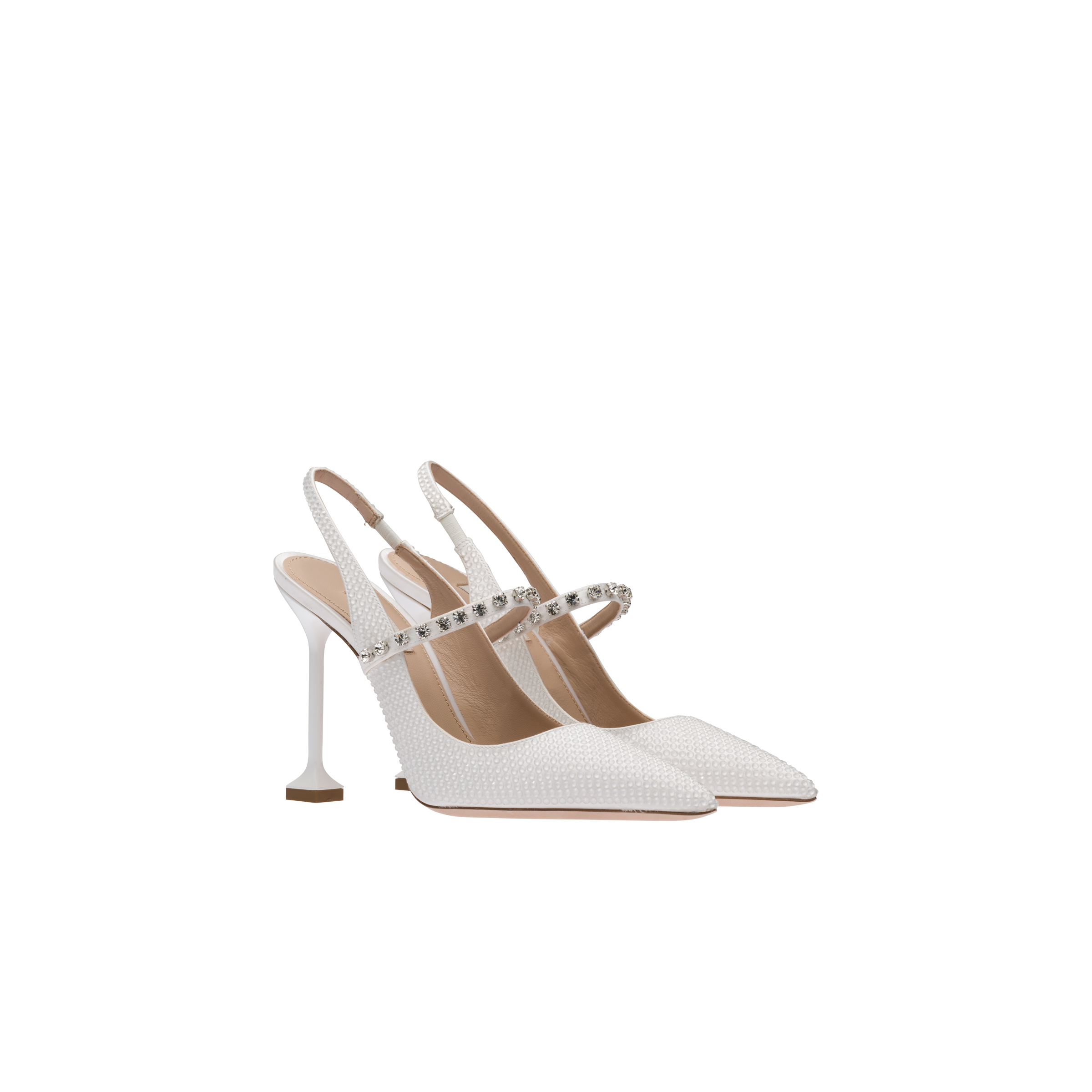 Satin slingback pumps with crystals