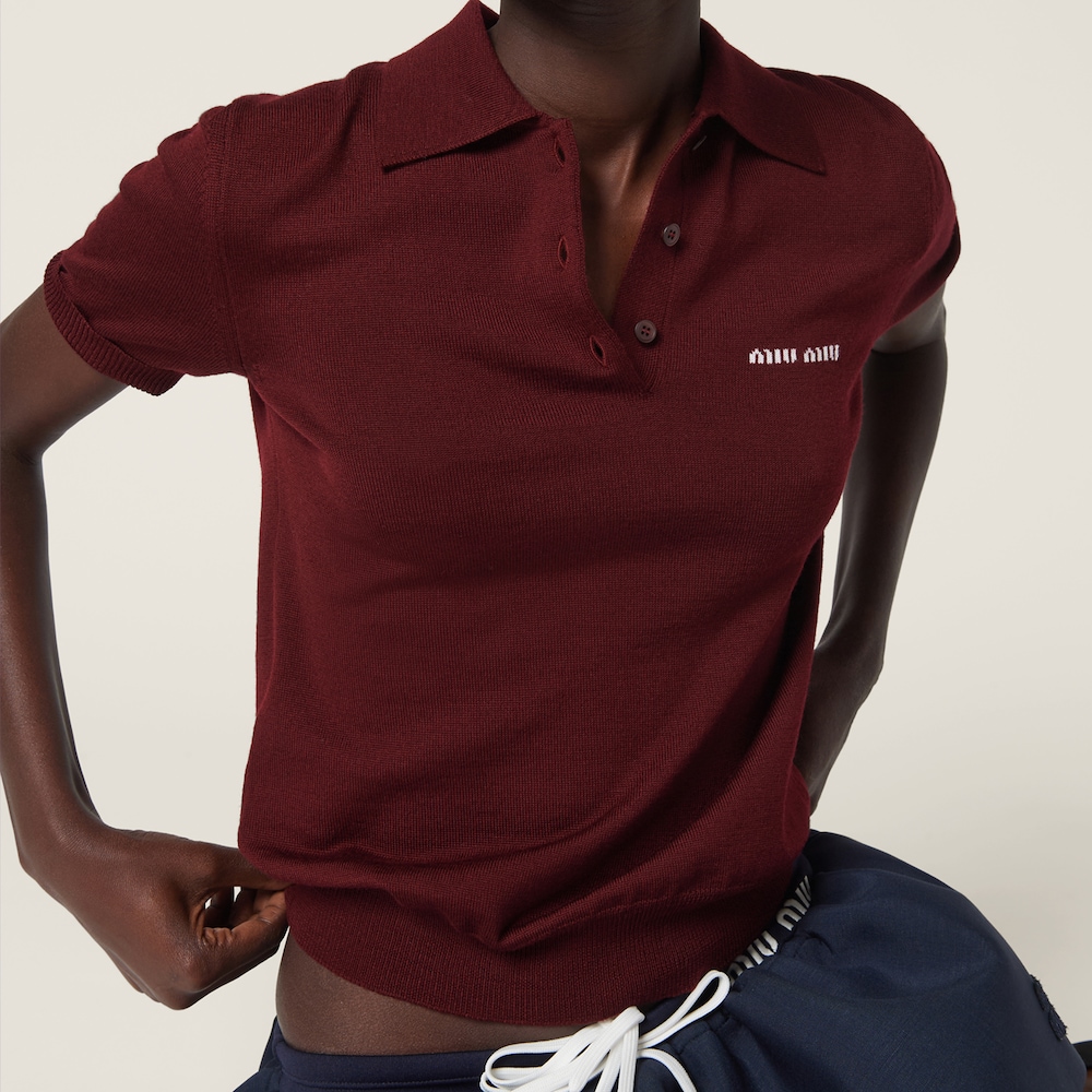 Wool knit polo shirt