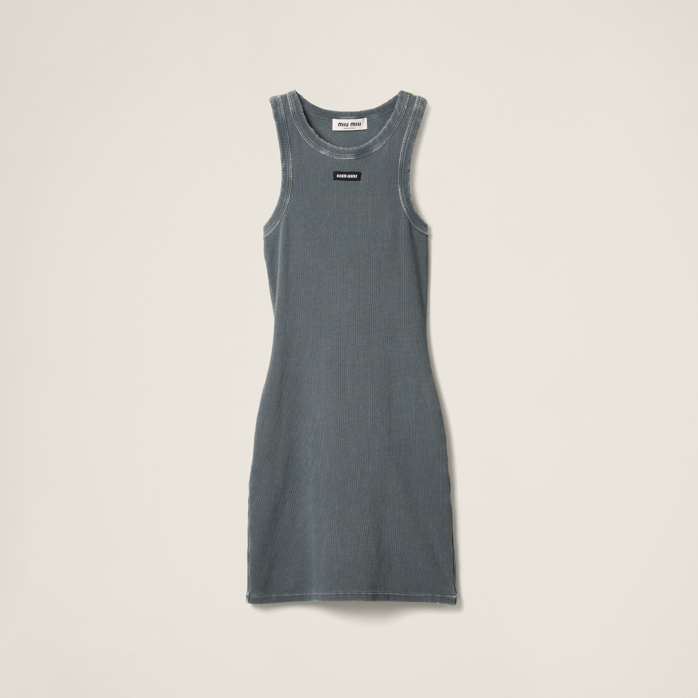 Garment-dyed ribbed knit jersey mini-dress