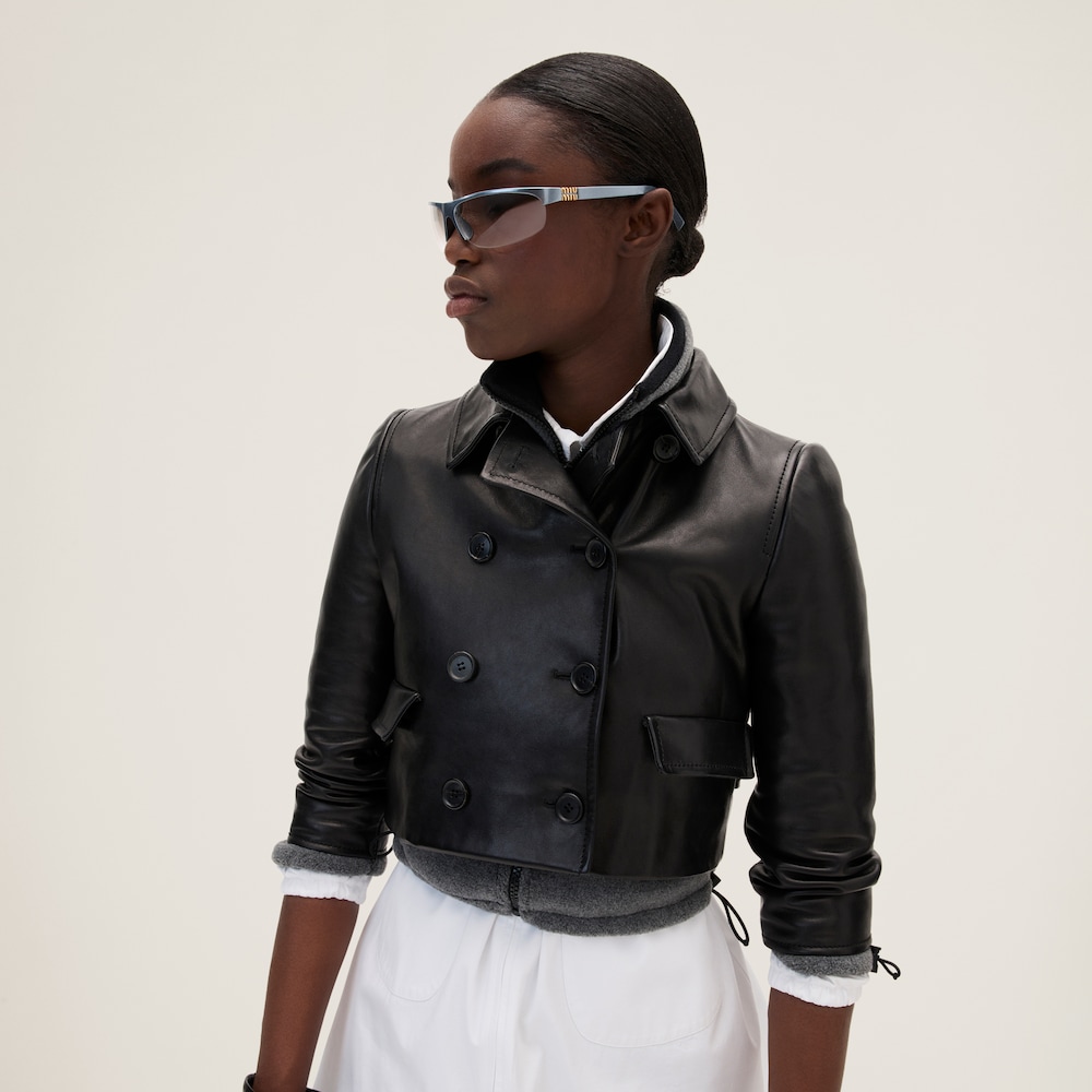 Double-breasted leather jacket