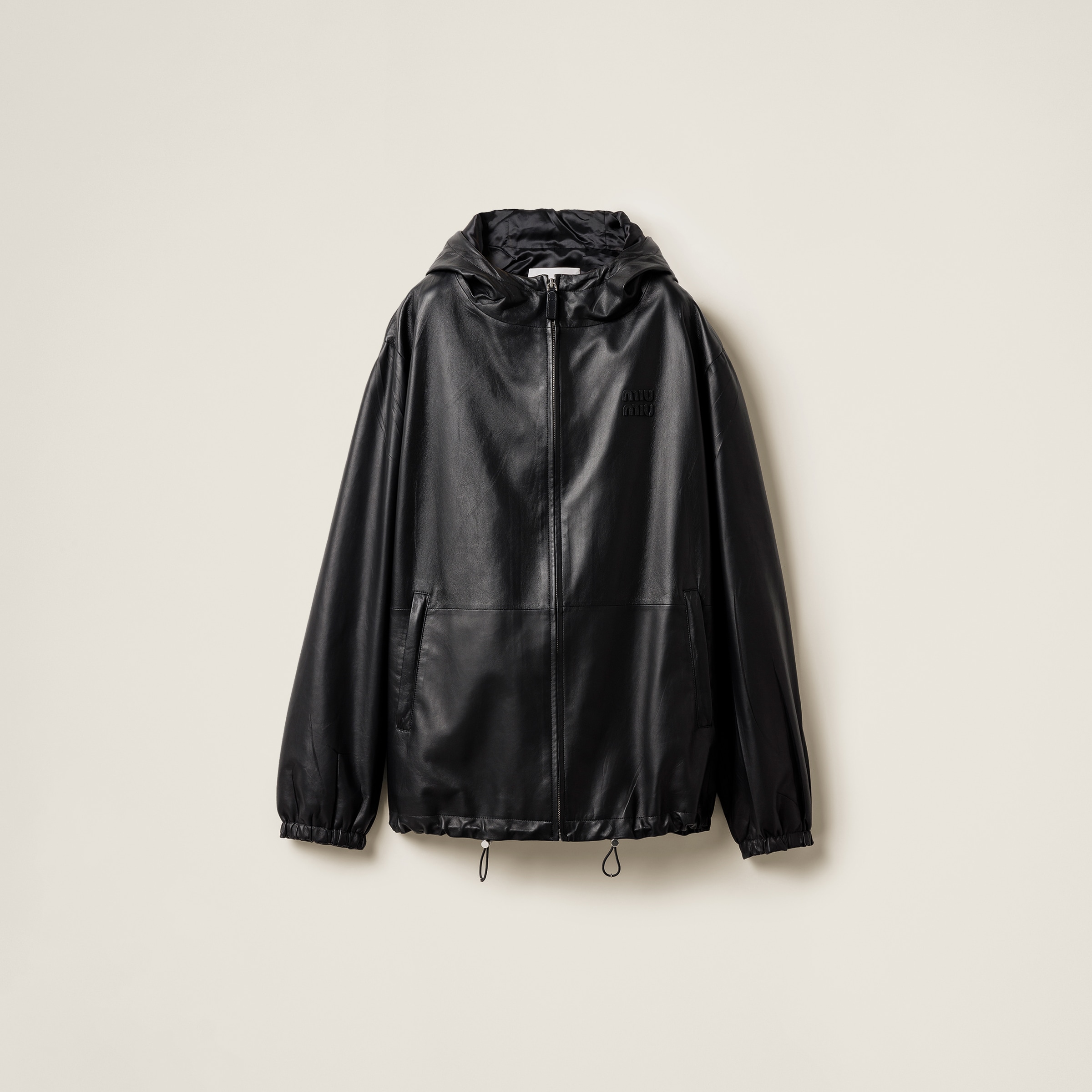 Nappa leather hoodie jacket