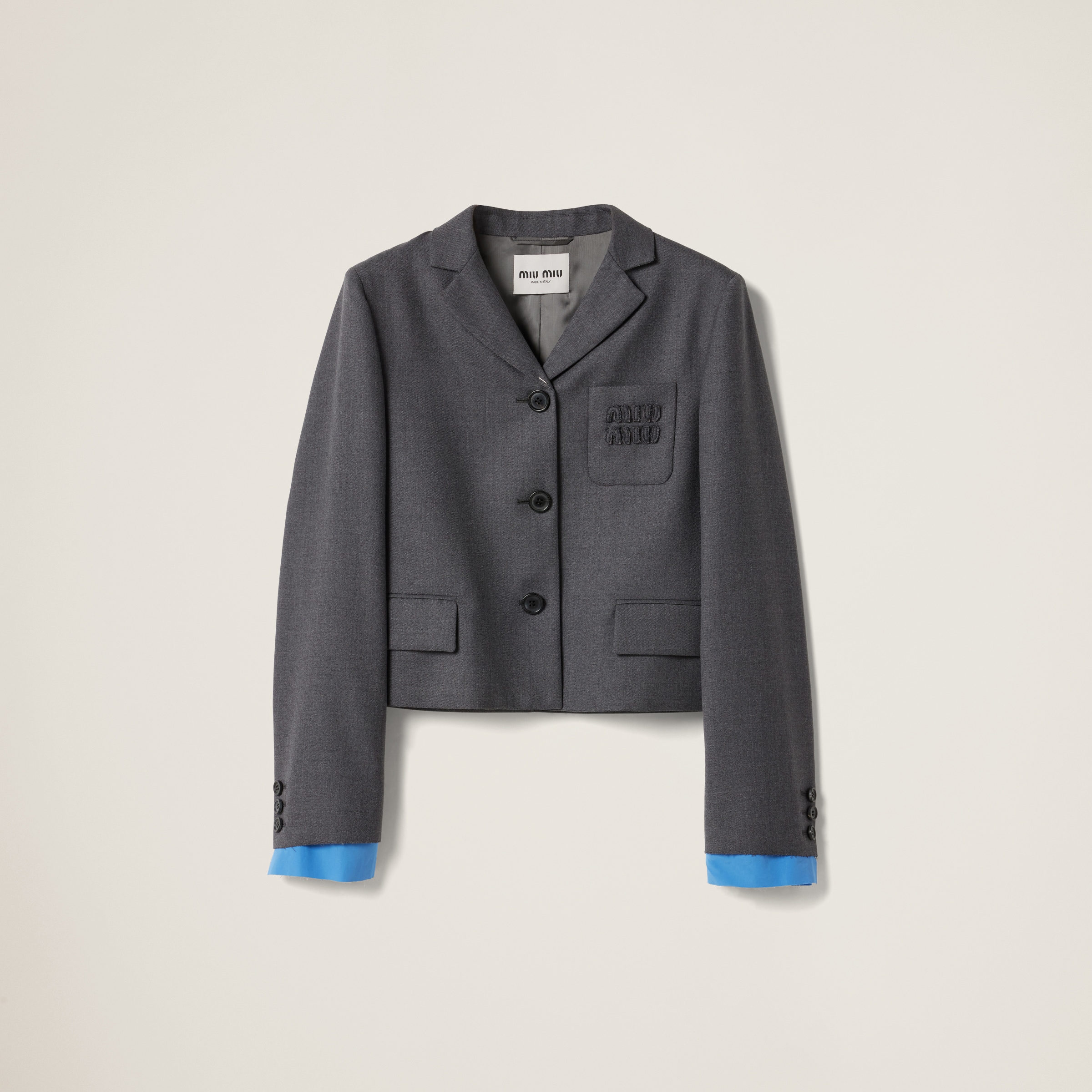 Single-breasted cropped gabardine jacket