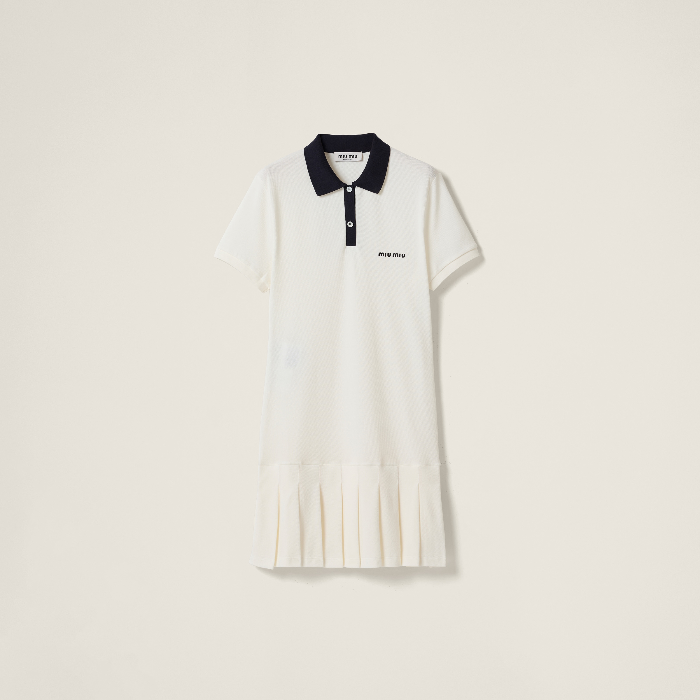 Pleated cotton piqué mini-dress