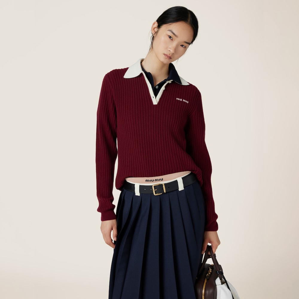 Ribbed cashmere polo shirt