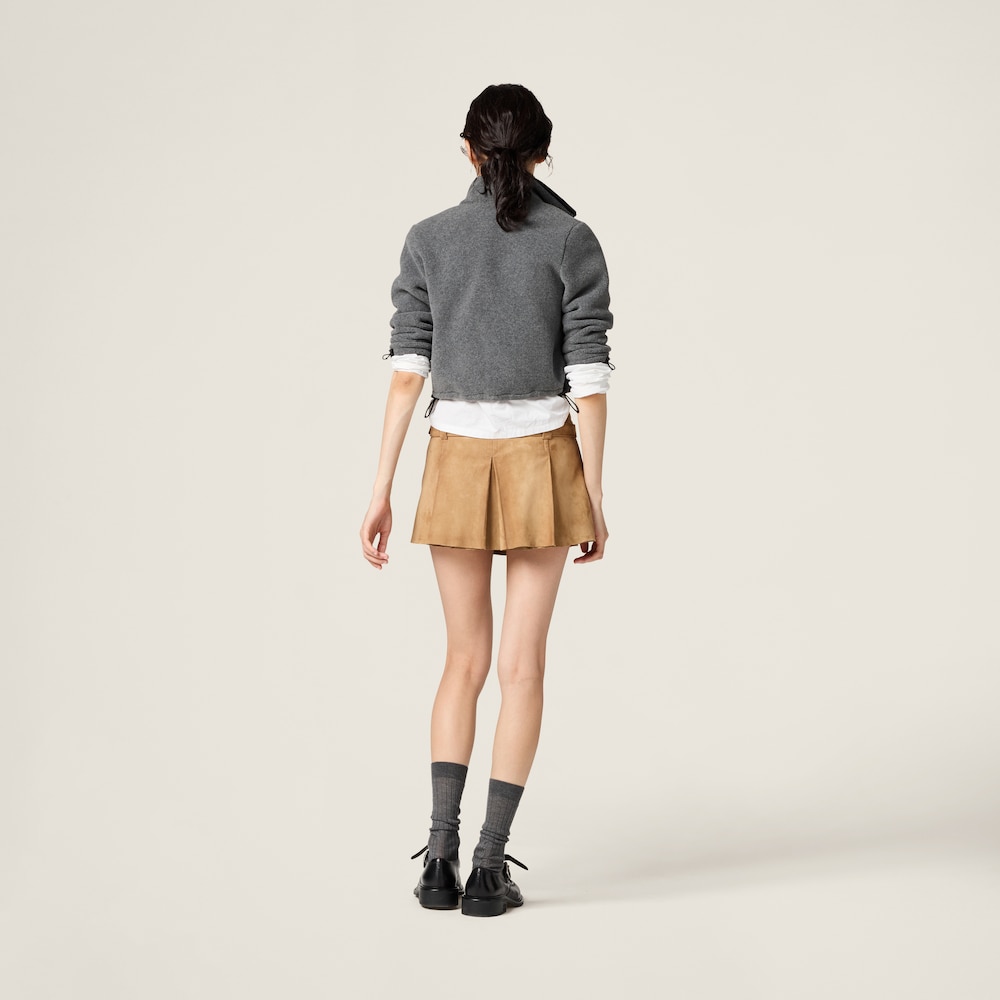 Pleated suede skirt