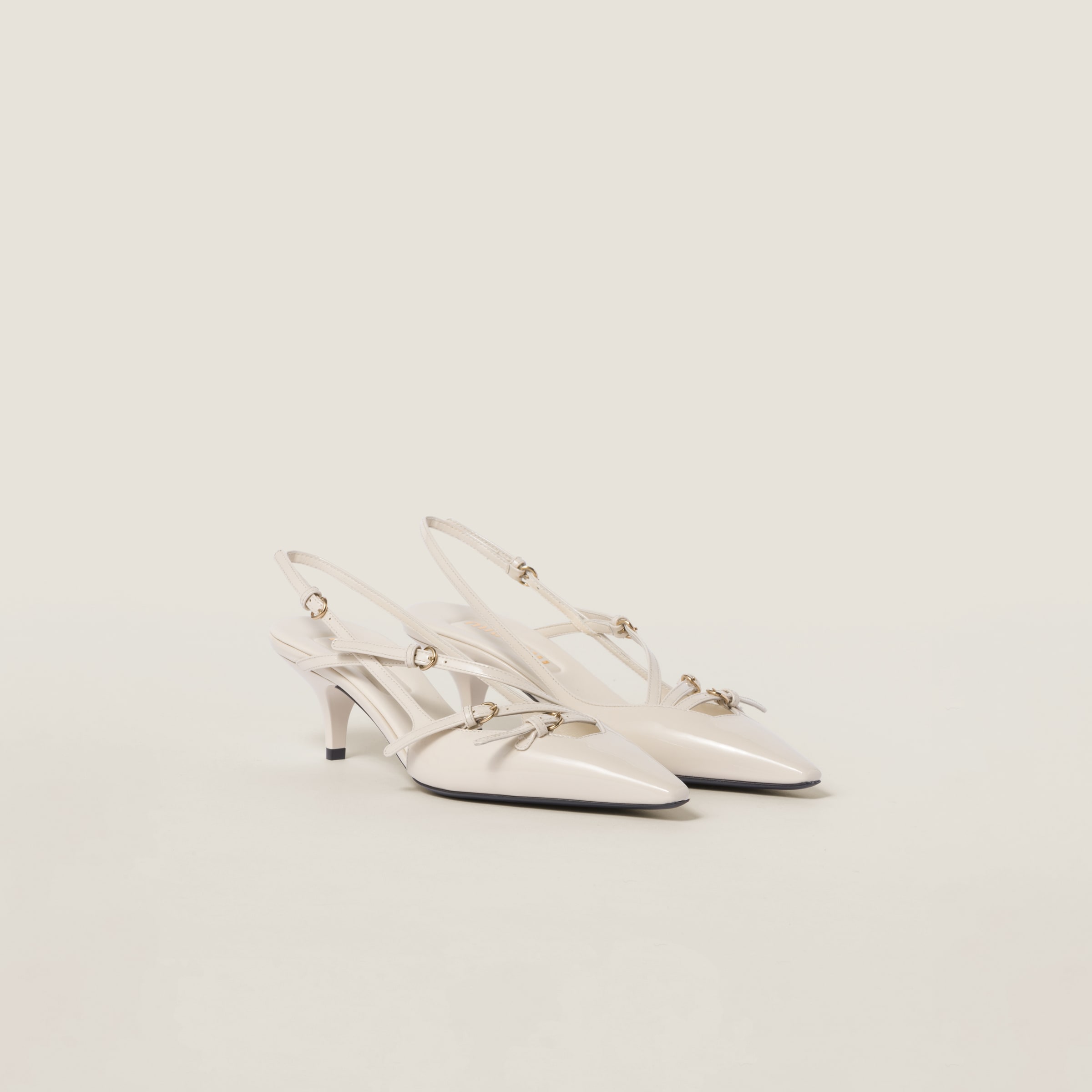 Patent leather slingbacks with buckles