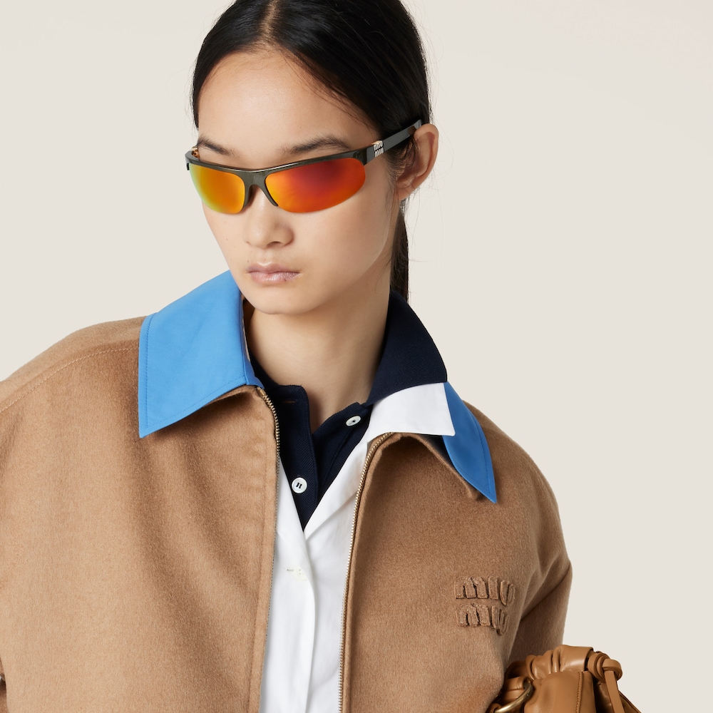 Camel-hair blouson jacket with poplin details