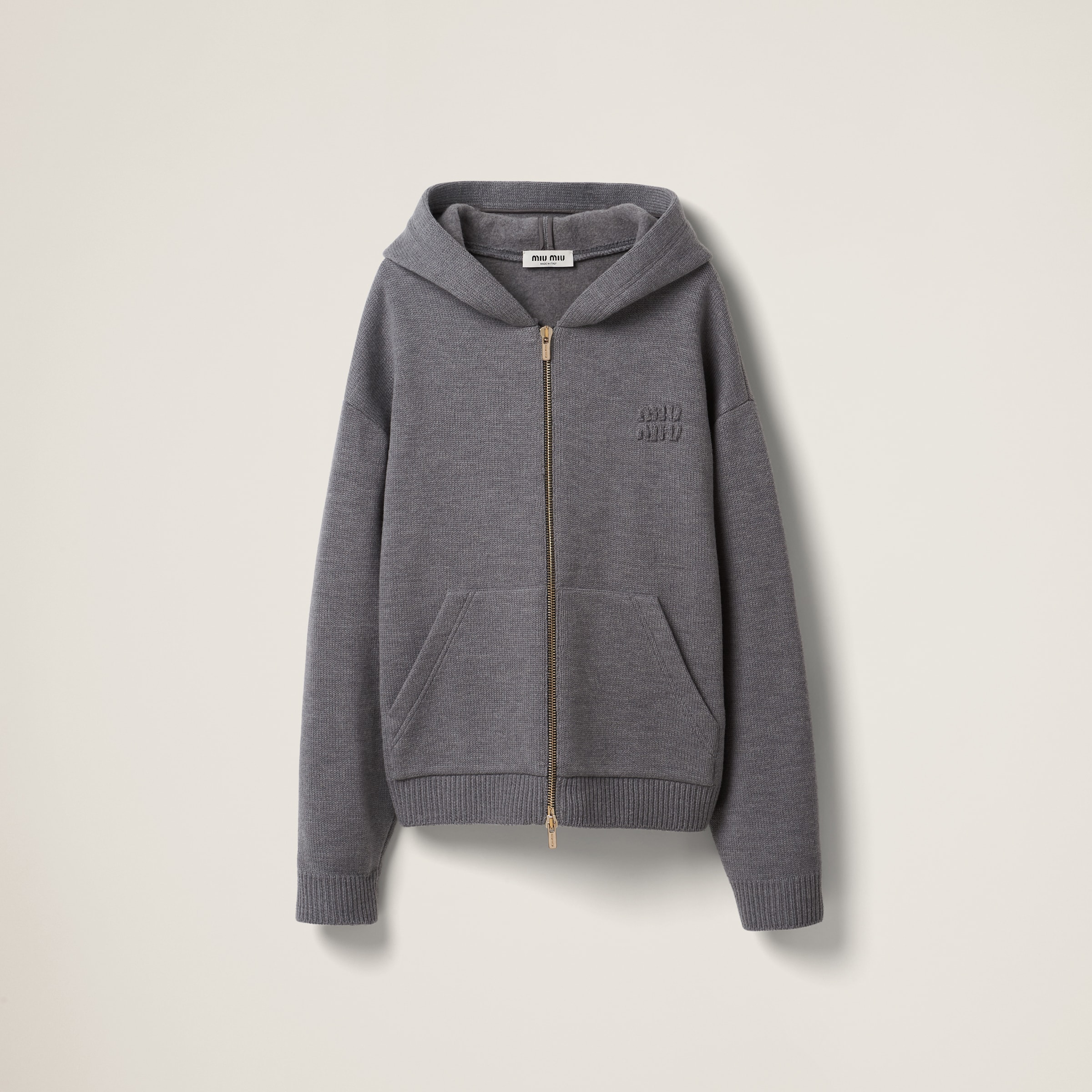 Wool and nylon knit hoodie