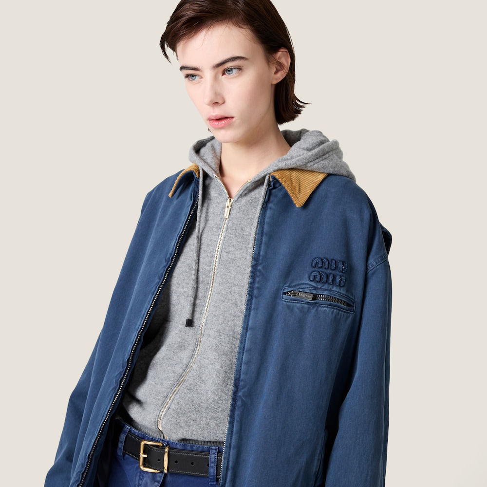 Gabardine trucker jacket with corduroy collar
