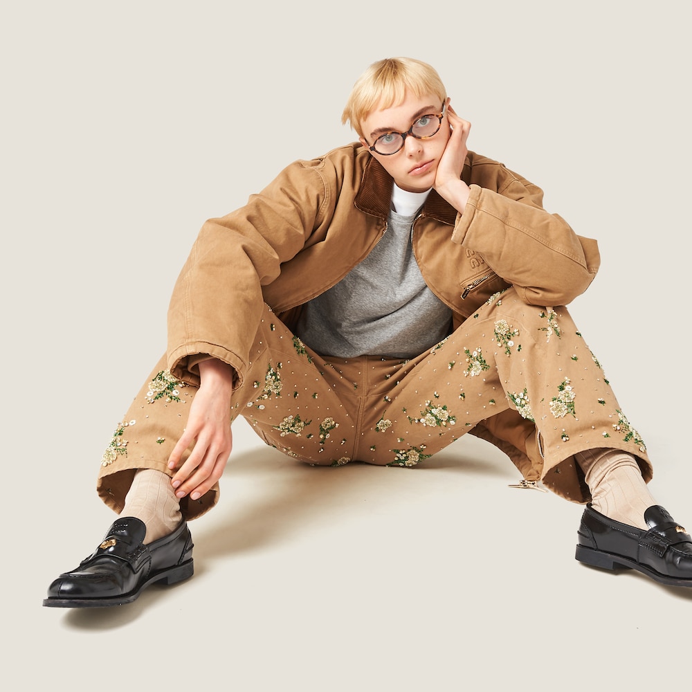 Garment-dyed gabardine pants