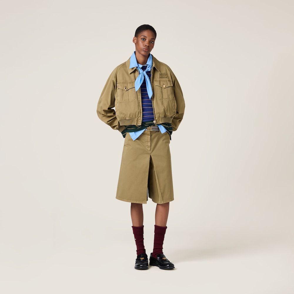 Garment-dyed cotton satin skirt