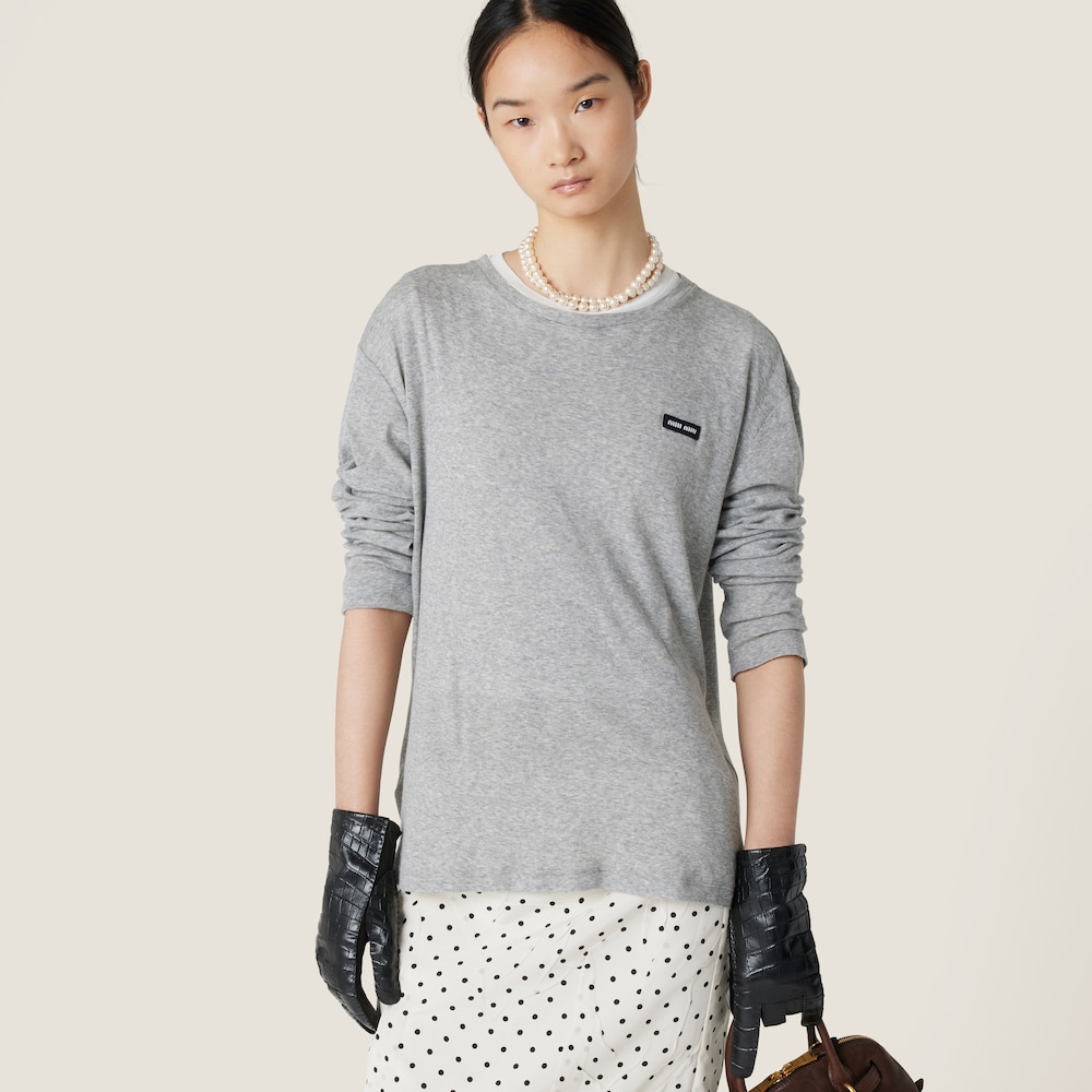Long-sleeved ribbed jersey T-shirt