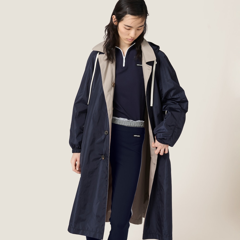Reversible single-breasted Panama cotton and technical Pongé coat