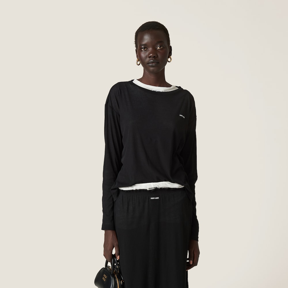 Long-sleeved ribbed jersey T-shirt