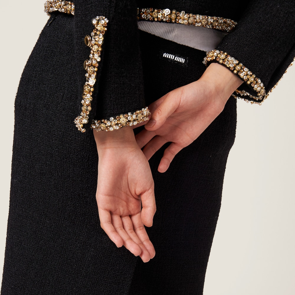 Embroidered tweed skirt