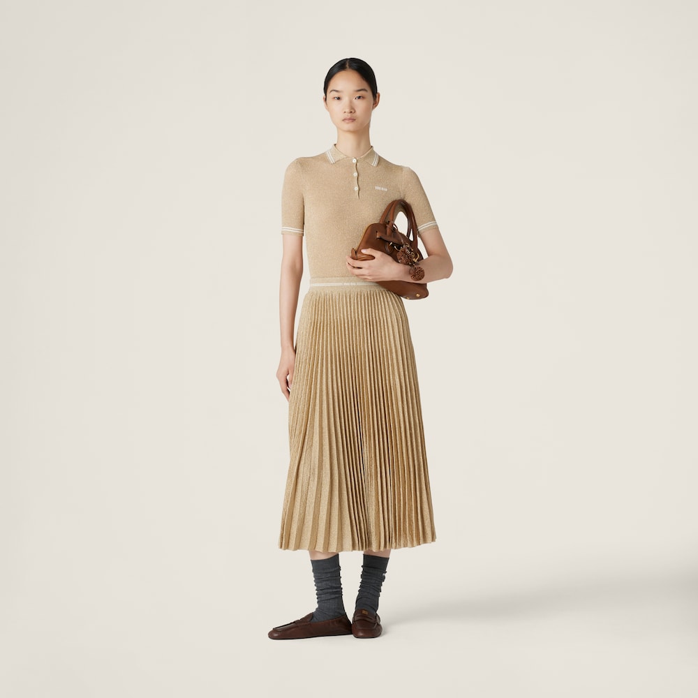 Pleated lamé skirt