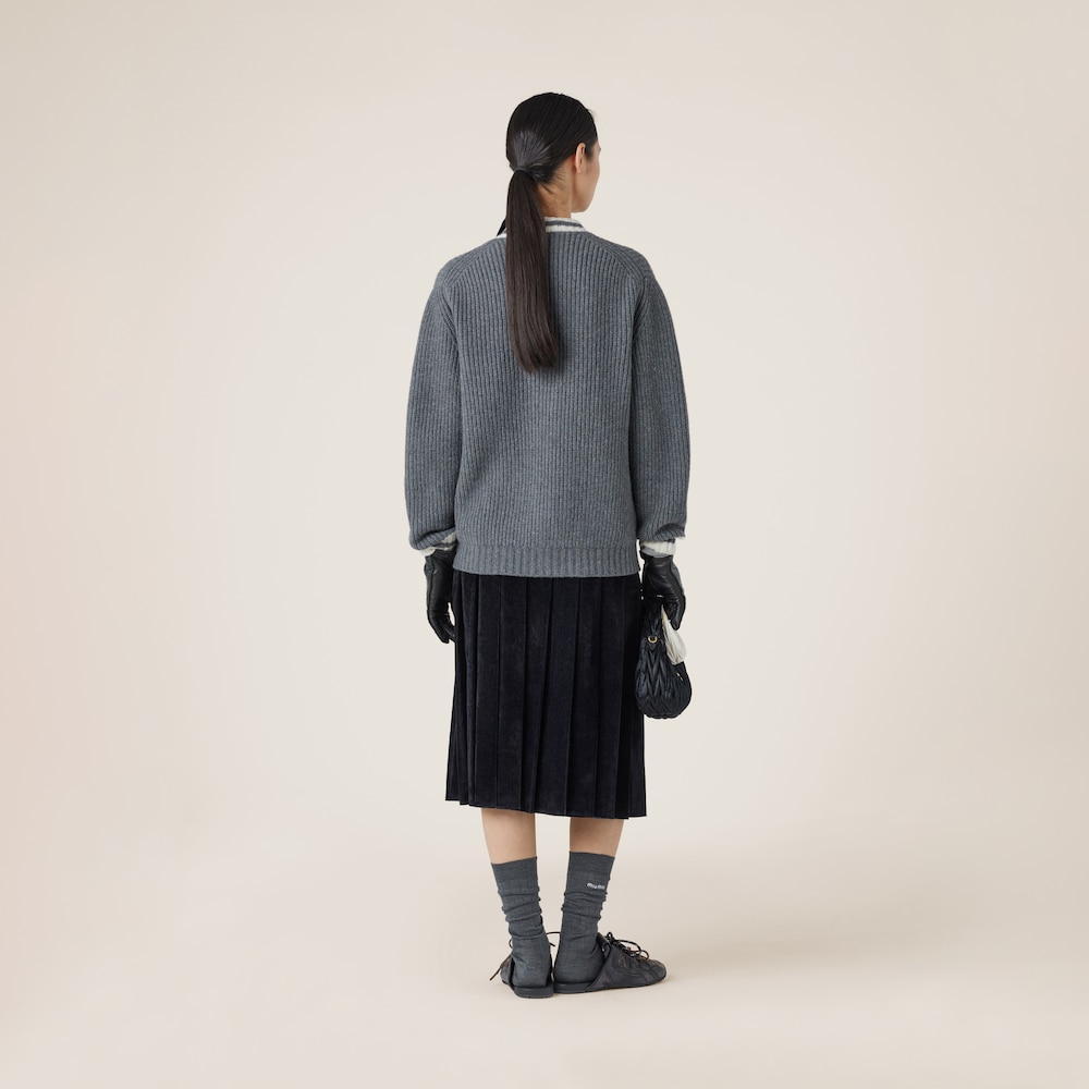 Ribbed knit wool and cashmere cardigan