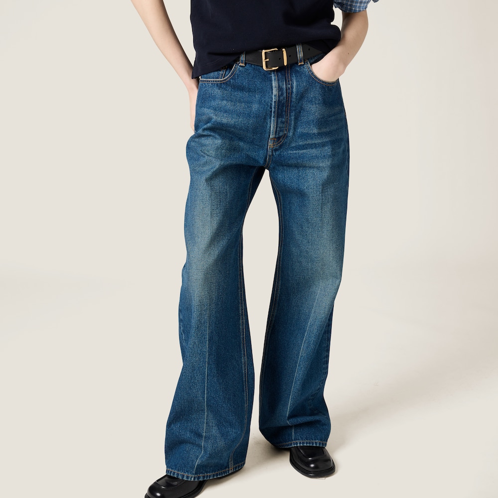 Washed denim flared jeans