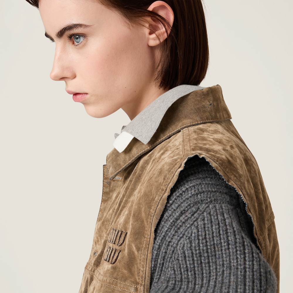 Washed flocked chambray vest