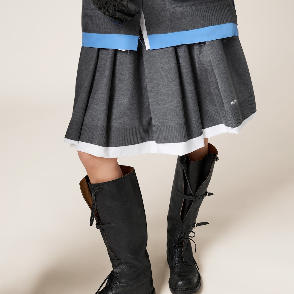 Knit and poplin skirt