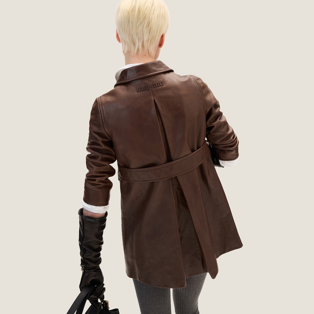 Double-breasted leather coat