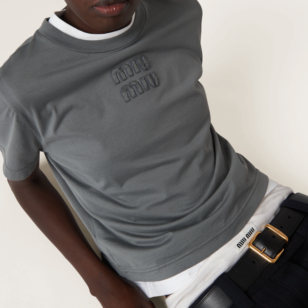 Garment-dyed jersey T-shirt with embroidered logo