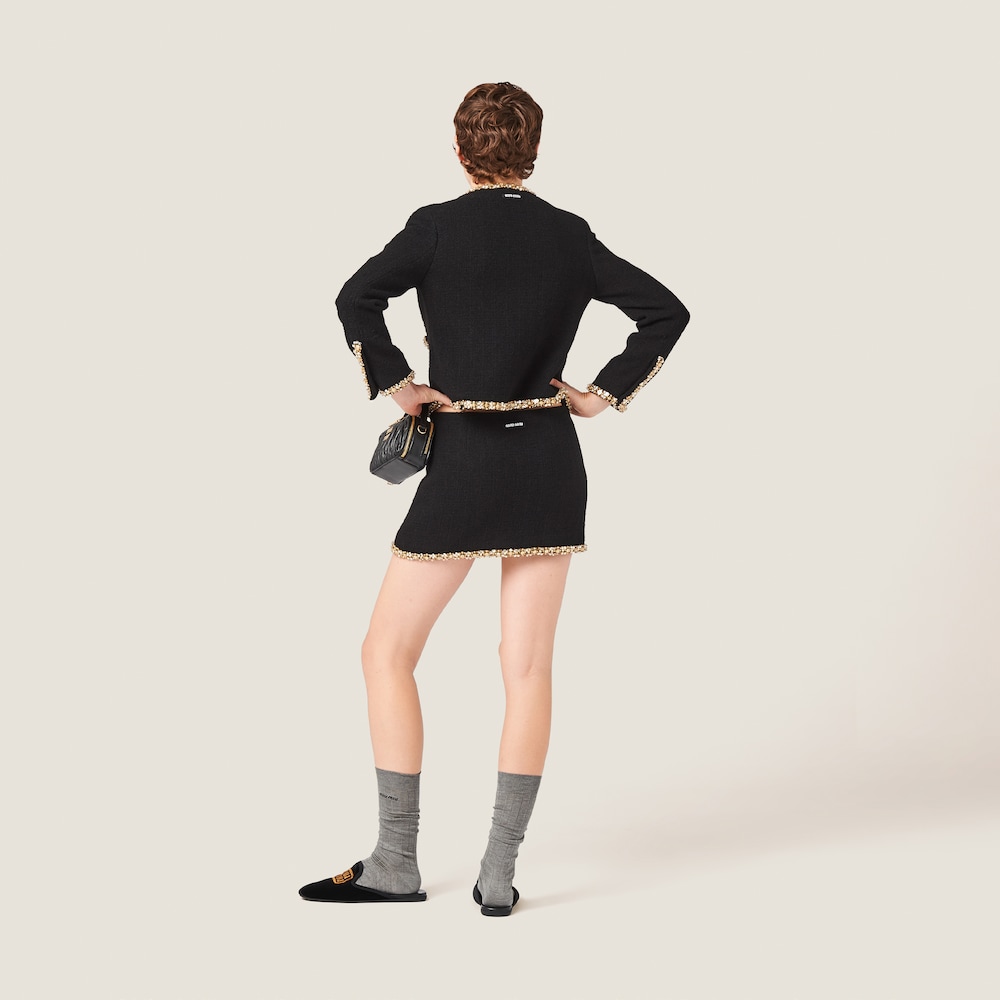 Embroidered tweed miniskirt