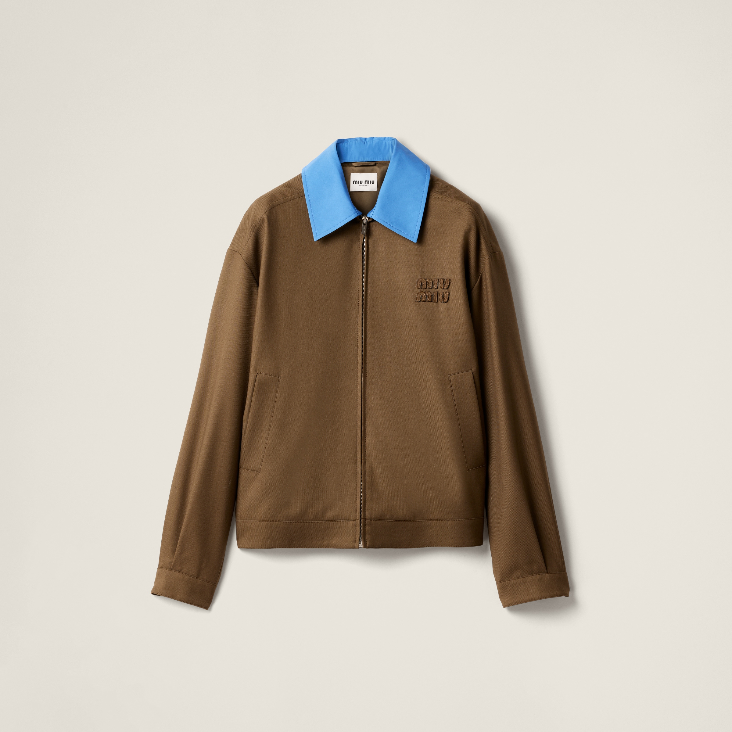 Gabardine blouson jacket with poplin collar