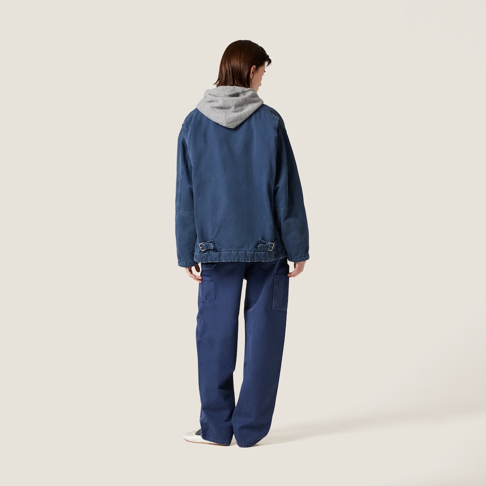 Gabardine trucker jacket with corduroy collar