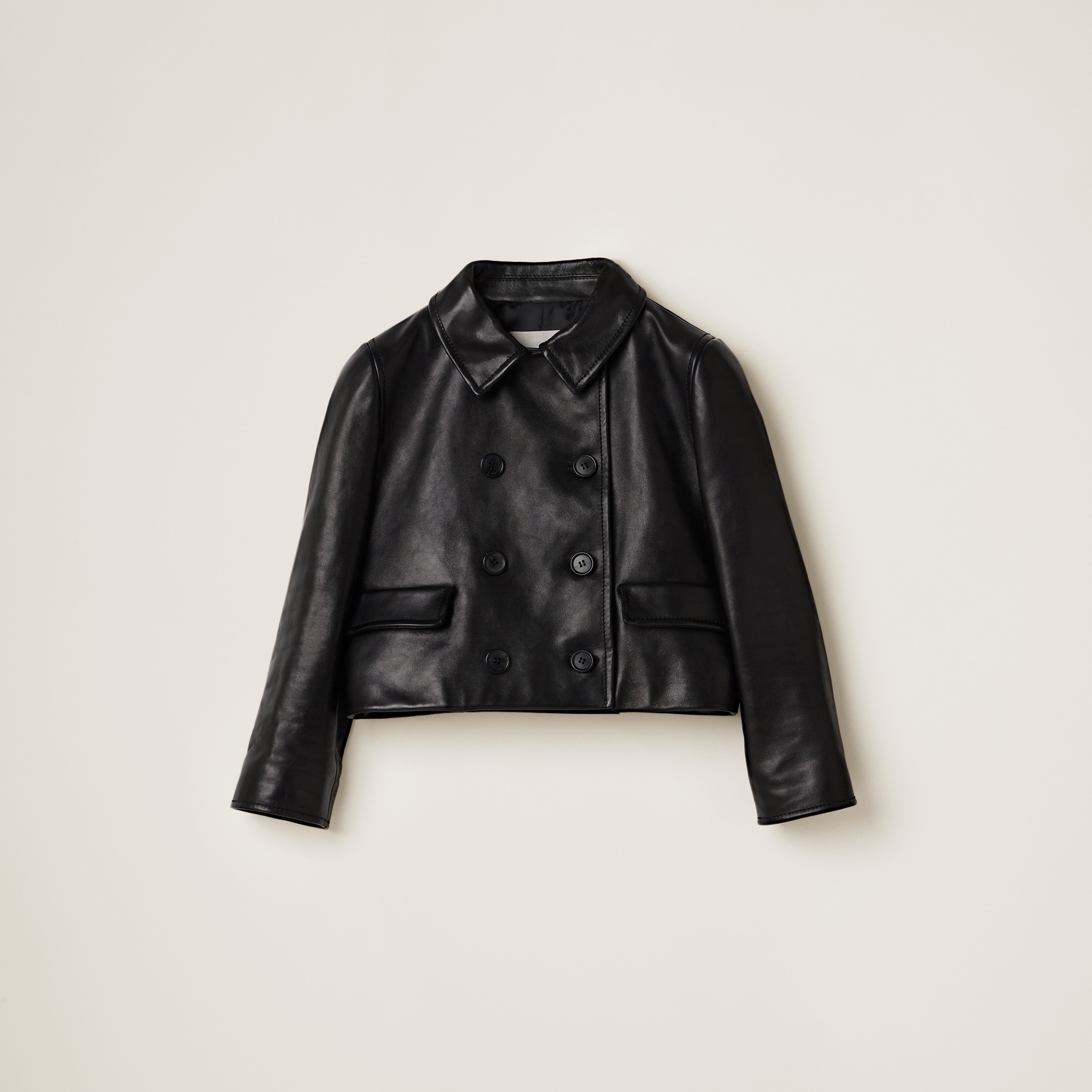Double-breasted leather jacket