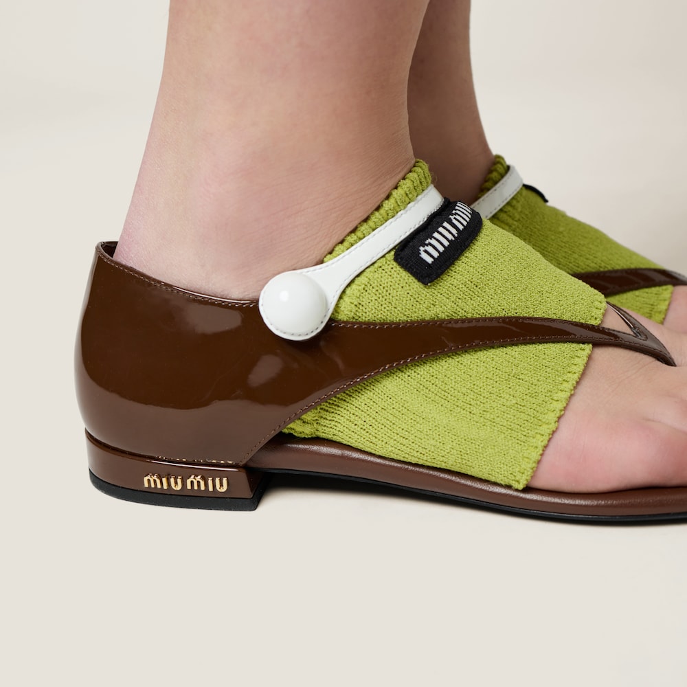 Two-tone patent leather Mary Jane thong sandals