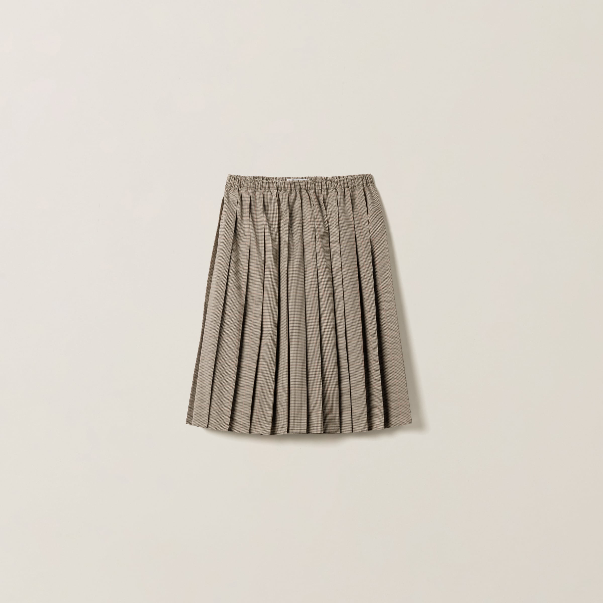 Pleated checked technical fabric midi-skirt