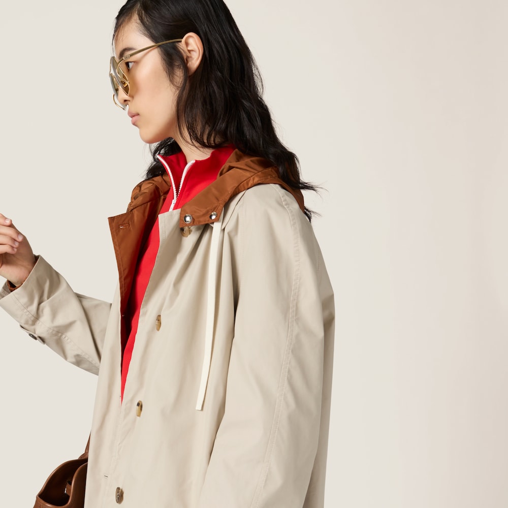 Reversible single-breasted Panama cotton and technical Pongé coat
