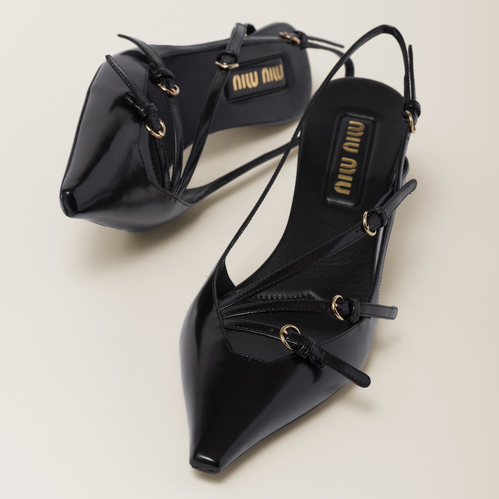 Brushed leather slingbacks with buckles