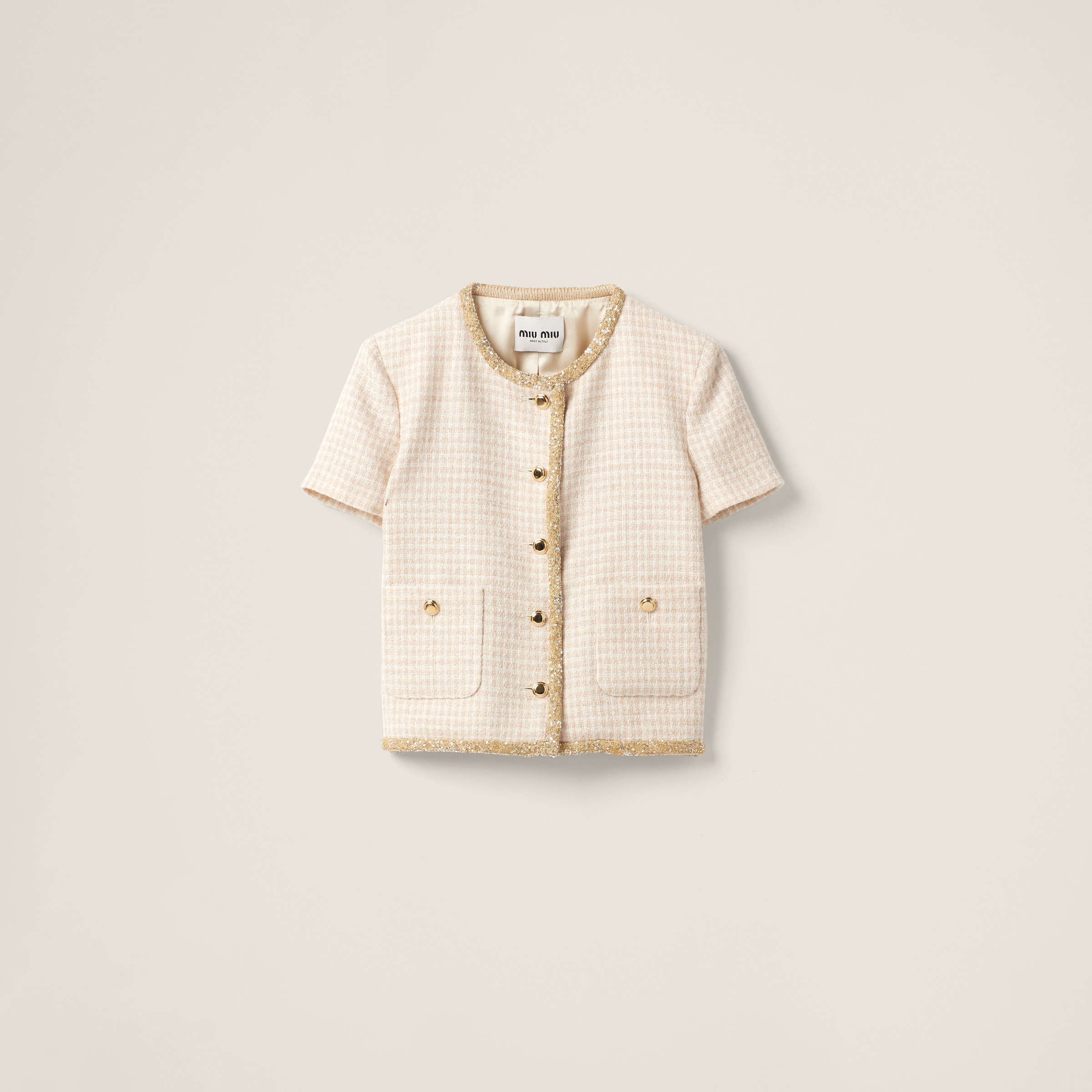Single-breasted check lamé jacket