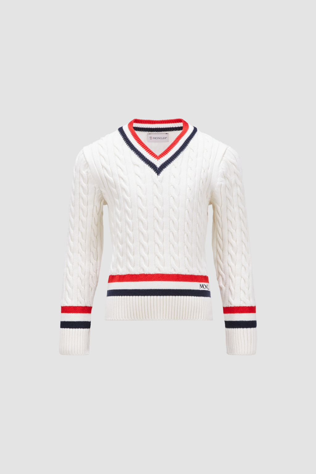 Tricolor Trim Cotton V-Neck Sweater